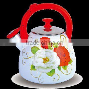 3.0L Enameled whistling kettle with steel cover/Enamel tea pot/Enamel Cookware