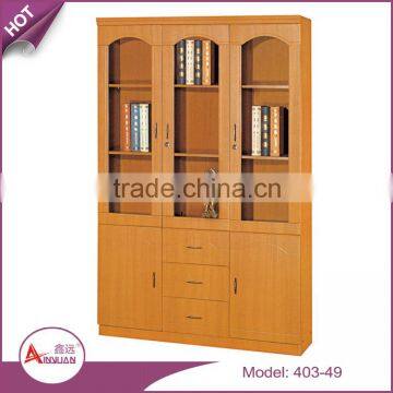 Foshan living room furniture vintage style cheap 3 door portable wood corner bookcase