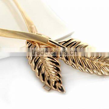 Fashion Women Metal Leaves Elastic Stretch Waist Belt Strap Cummerbund Waistband photo-4