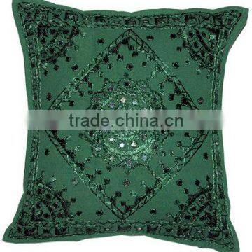 HAND MADE EMBROIDERY INDIA PILLOW CUSHION COVER MIRROR WORK