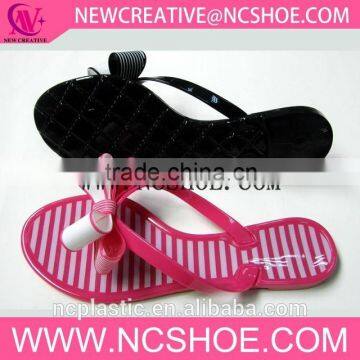 fashion thong women flip flop jelly slipper with lace and bicolor bowknot