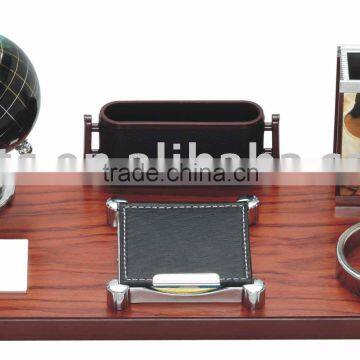 wooden desktop set,notepad,name card holder,globe,pen cup