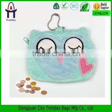 Owl embroidery coin purse, mini coin pouch; plush coin purse