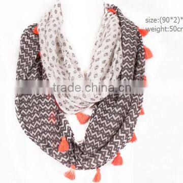 >>SS New Design Fashionable Striped Tassel Infinity Scarf/ photo-3