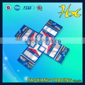 steel hooks packing adheseve plastic bag/three side seal/custom made plastic bags