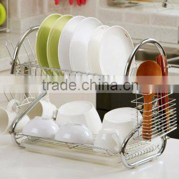 Double layers stainless steel dish rack Kitchen S type double bowl Kitchen S type double bowl dish rack,