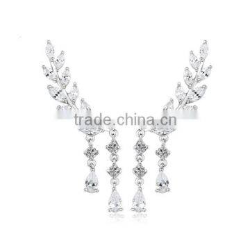 White Gold Plated Luxury Bridal Angle Wings Water Drop AAA Cubic Zircon Chandelier Earrings for Women