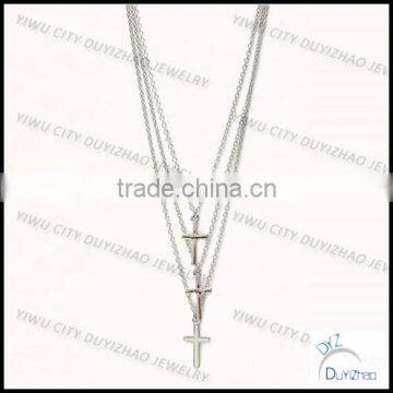 2014 hot fashion wedding necklace silver layered chain cross pendant necklace