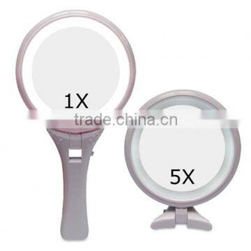 Luxury magnifying lighted double side hand-held mirror