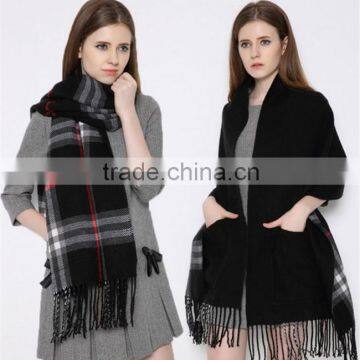 Whoesale high fashion plain color grid cashmere scarf