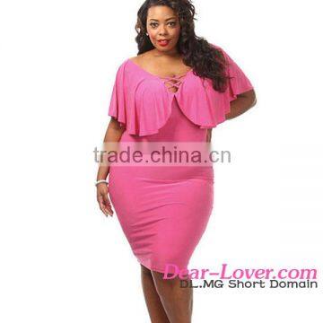 Hot Sale Wholesale Rose Ruffle Lace Up Plus Size Pencil Dress