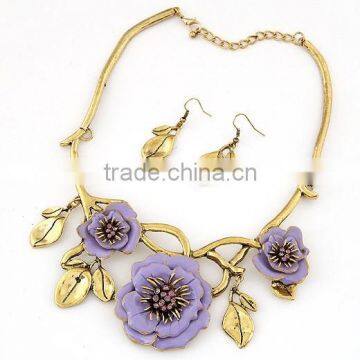 ODM/OEM Jewelry Factory flower and leaf necklace and earring jewelry set