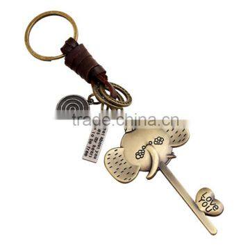 2016 Fashion Cute Elephant Metal Saw Cow Leather Keychain Men's Fashion Handmade Decoration Calf Skin Leather Keyring FHMK0056