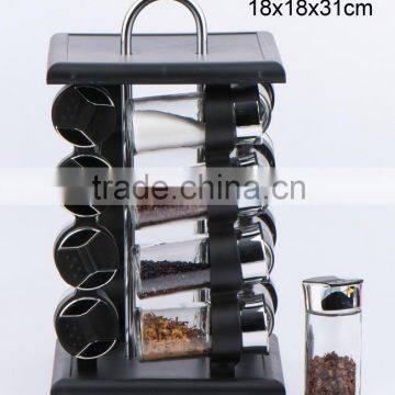 TW1029 16pcs glass spice jar set with plastic stand