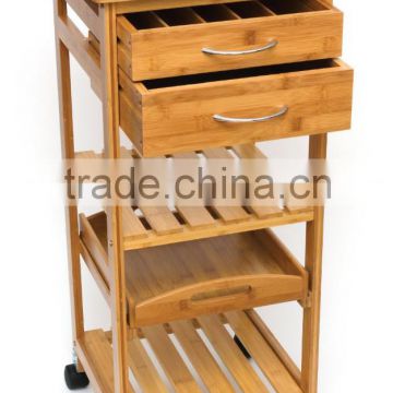 new design wood kitchen trolley with drawer 100% eco-friendly food cart bamboo Kitchen trolley with wheels