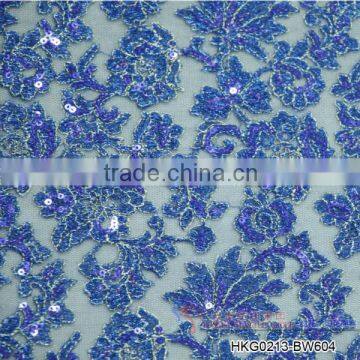 Sequined embroidery design bridal lace fabric wholesale