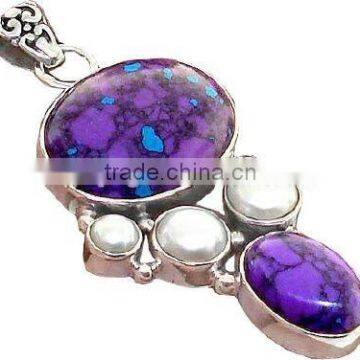 Sterling Silver Rodocrosite with Multi Pendant Semiprecious Pendant