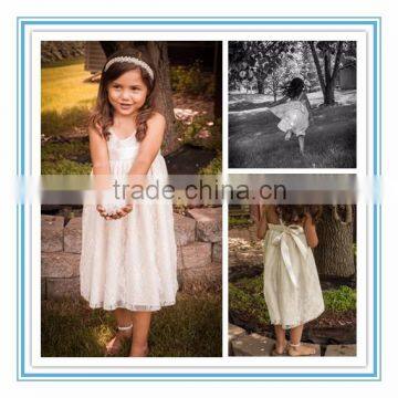 New Fashion Mid Calf Length A-Line Lace Spaghetti Straps Princess Custom Made Flower Girl Dresses/Gowns Patterns 2015(FGCT04)