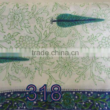 RTC-42 White Base On Leaf Hand Block Printed Fabric 100% Cotton Natural Fabric Manufacturer Jaipur