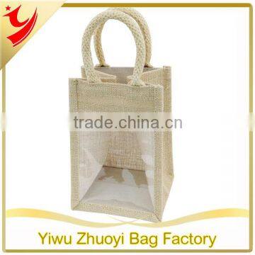 1 Window Natural Jute HessianJar Bags with Rope Handle