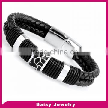 New Design unique men stainless steel handmade leather bracelet