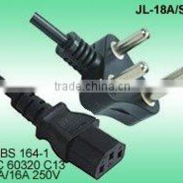 South Africa India power cords 5A/10A 250V South-African SABS 164-1 H05VV-F 3G0.75-1.5mm2