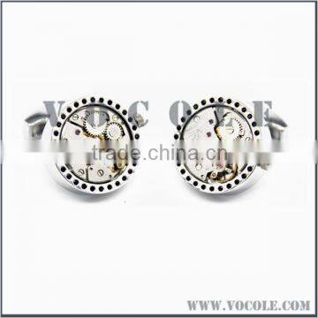 Silver Watch Mechanical Movement Design Diamonds Cufflink for Men
