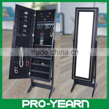 Floor Standing Wooden Furniture Chinese Mirrored Jewelry Cabinet with Classic Design