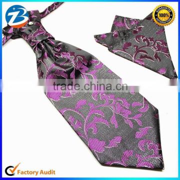 Stylish Microfiber Flower Jacquard Ascot Ties Hanky Set Mens Gift