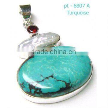 925 stamped sterling silver tibetan turquoise semi precious gemstone pendant