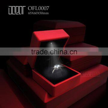 high quality fashion style factory led ring box, red plastic classical jewelry packaging