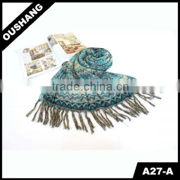 A27-A Ruffled Blue Bohemian Wraps Ethnic Shawls polyester twill scarf