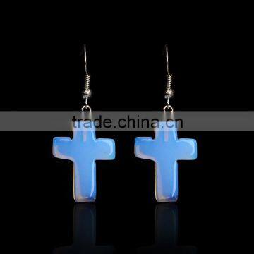 Light Blue Opal Cross Stone Pendant Earrings Simple Design Nice Piercing Fishook Earring Jewelries