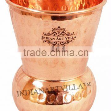 Handmade Pure Copper Round Hammered Mathat Glass 375 ML - Serving Drinking Water - Home, Hotel, Good Health Ayurveda