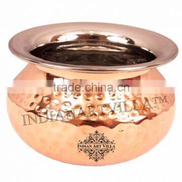 IndianArtVilla Steel Copper Serving Punjabi Handi Serving Bowl 350 ML - Serving Dishes Curry Briyani Home Hotel Restaurant