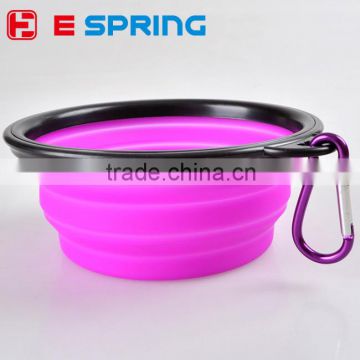 OEM Printing logo Collapsible Colorful Folding Silicone pet dog bowl with Carabiner hook