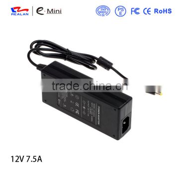 7.5A AC Adapter 12V DC Power Supply For Computers, Input AC 100V - 240V Output 12VDC 47Hz to 63Hz