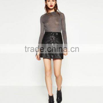 Black Leather Pocket Design Structure Skirts Ladies, Mini Skirts 2016 photo-1