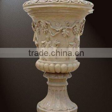 Yellow Travertine Stone Flowerpot