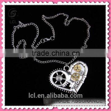 2015 Yiwu Fashion Imitation Jewelry Hot Sale Steampunk Necklace Gear Steam Heart Pendant Cameo Statement Necklace photo-3