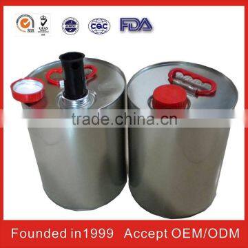 china round petrol tin can with chemical round tin