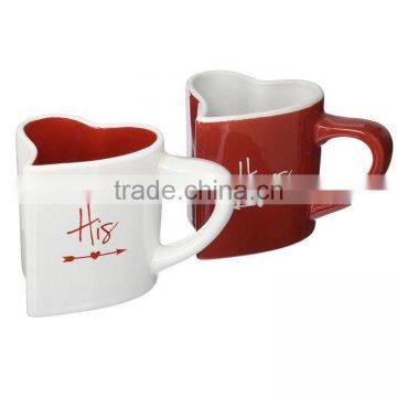 Ceramic His and Hers Heart-Shaped Love You Coffee Mug Set, 8 oz