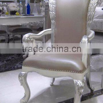 Empire Style Edge Dedicated Carved Armless Dining Chair With Silver Foil, Neoclassical Leather Chair photo-2