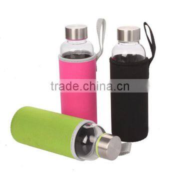 Portable Pyrex Borosilicate insulated Glass Water Bottle With Neoprene Sleeve glass sport bottle.