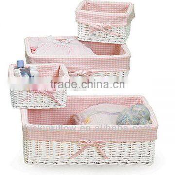 White Christmas Gingham Liner Wicker Empty Gift Basket