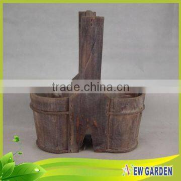 Elegant Handmade Indoor And Outdoor Wood Split Pot Planter With Handle photo-3