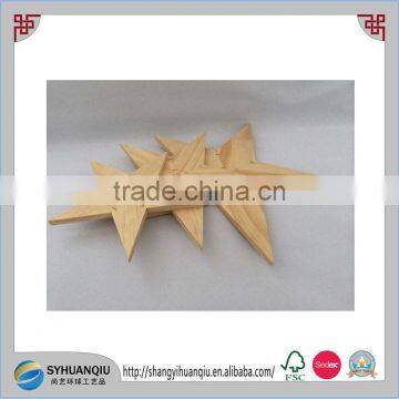 Handmade Natural Christmas Home Decor Haning Wooden Star Carving photo-2