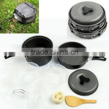 8pcs Outdoor Camping Hiking Non-stick Cookware Set Backpacking Cooking Picnic Bowl Pot Pan Set Stainless Steel Cookware