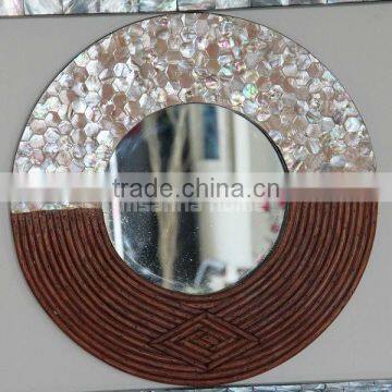 Wall Hang Round Mirror, natural mother of pearl and Rattan mirror frame