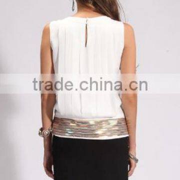New Arrived Momen's Pleated White Sleeveless Tops photo-3